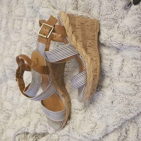 Blue and White Striped Cork Wedges - Picture 1 of 7